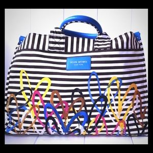 henri bendel Black White Stripe Tote with Multicolor Graffiti Hearts